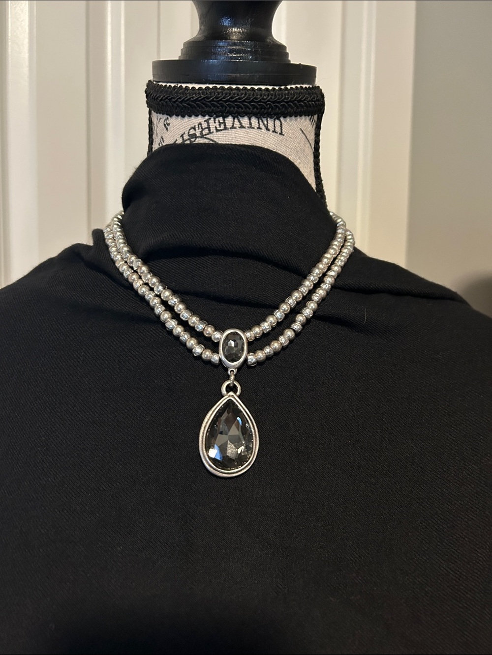 NWT Silver Plated Smoky Gemstone Drop Necklace